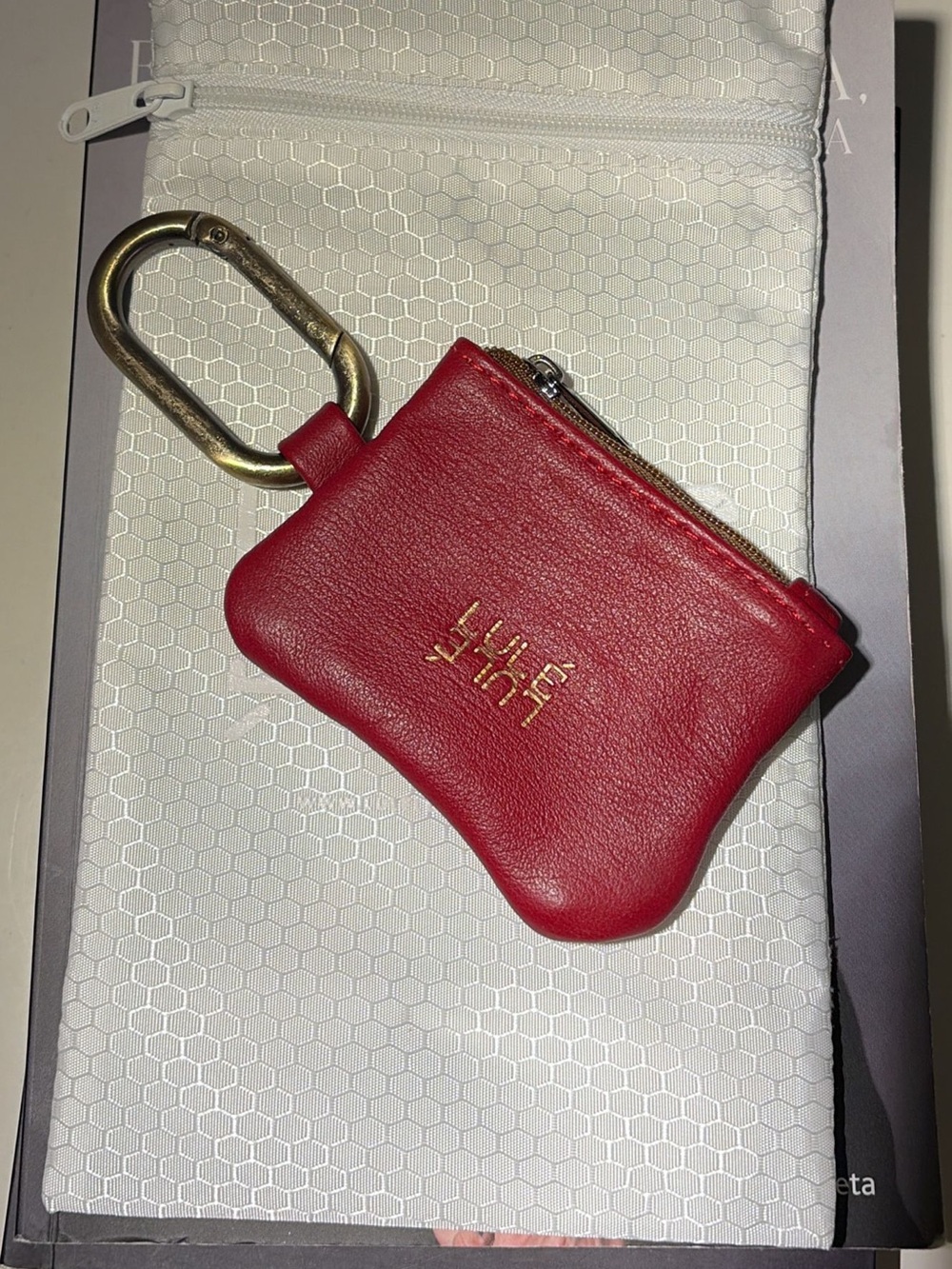 LULE LULE Red Leather coin Pouch with Gold Logo and Clip